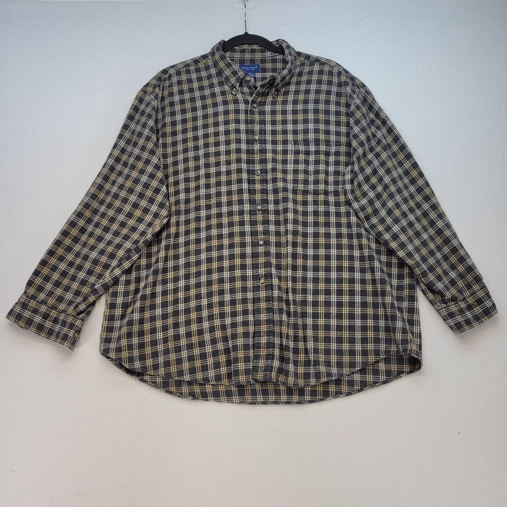 Towncraft Flannel Shirt Mens XL Blue Yellow Plaid Button Down‎ 100% Cotton